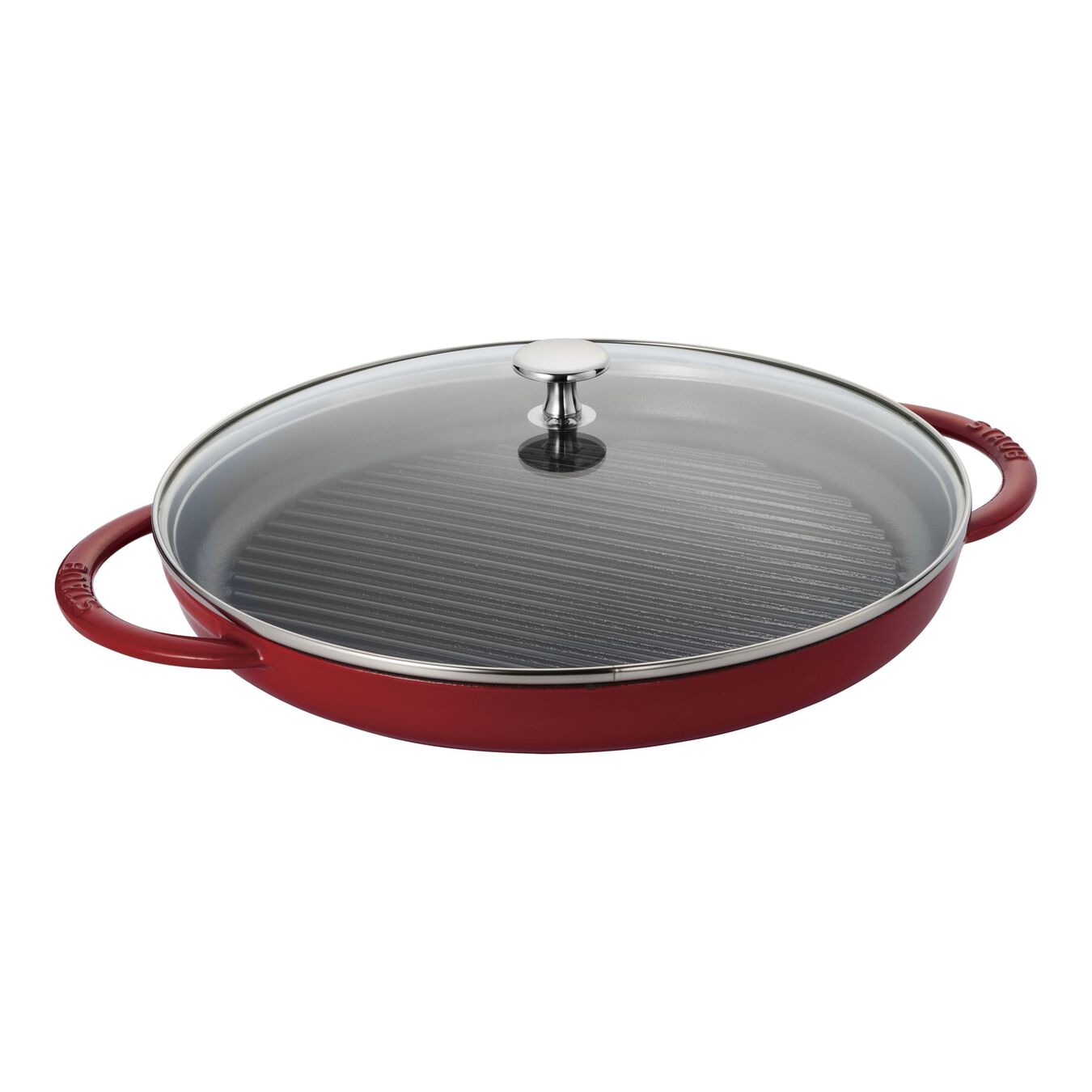 Staub Cast Iron 30 Cm 12 Inch Cast Iron Round Grill Pan With Glass Lid Cherry Official 