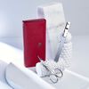 CLASSIC, 5-pcs Calf leather Snap fastener case red, small 9