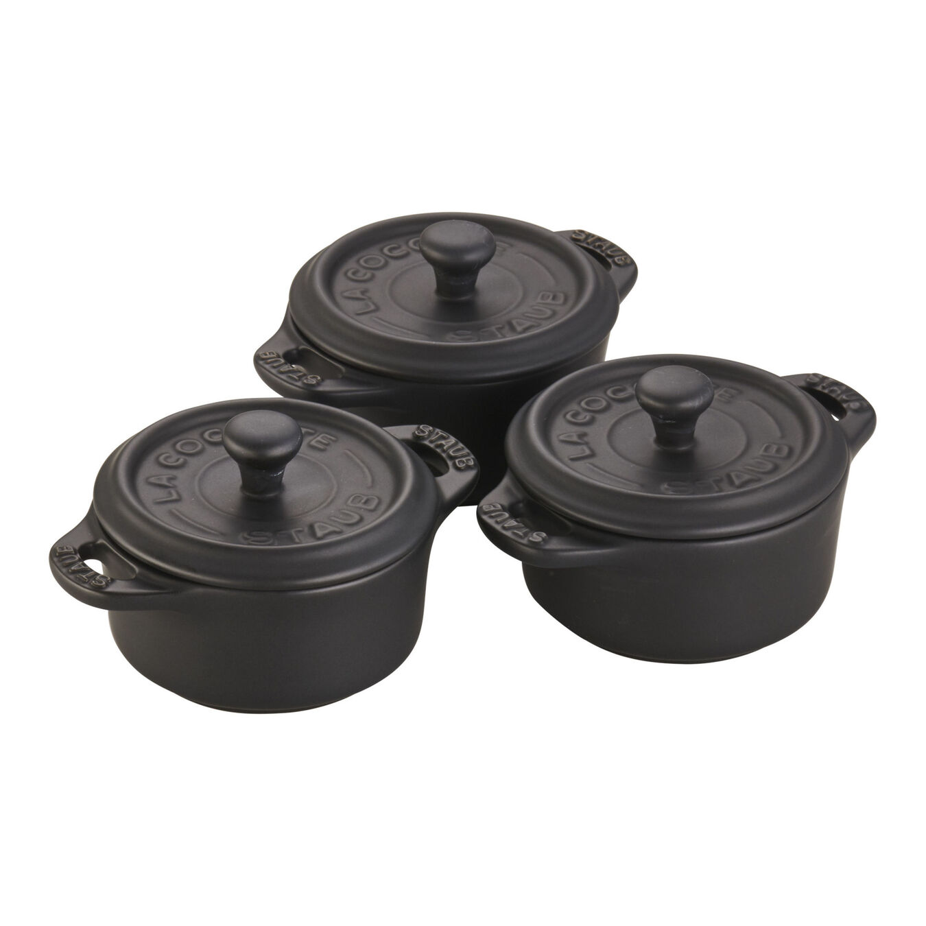 Staub Ceramics 3-pc Mini Round Cocotte Set - Matte Black | Official ...
