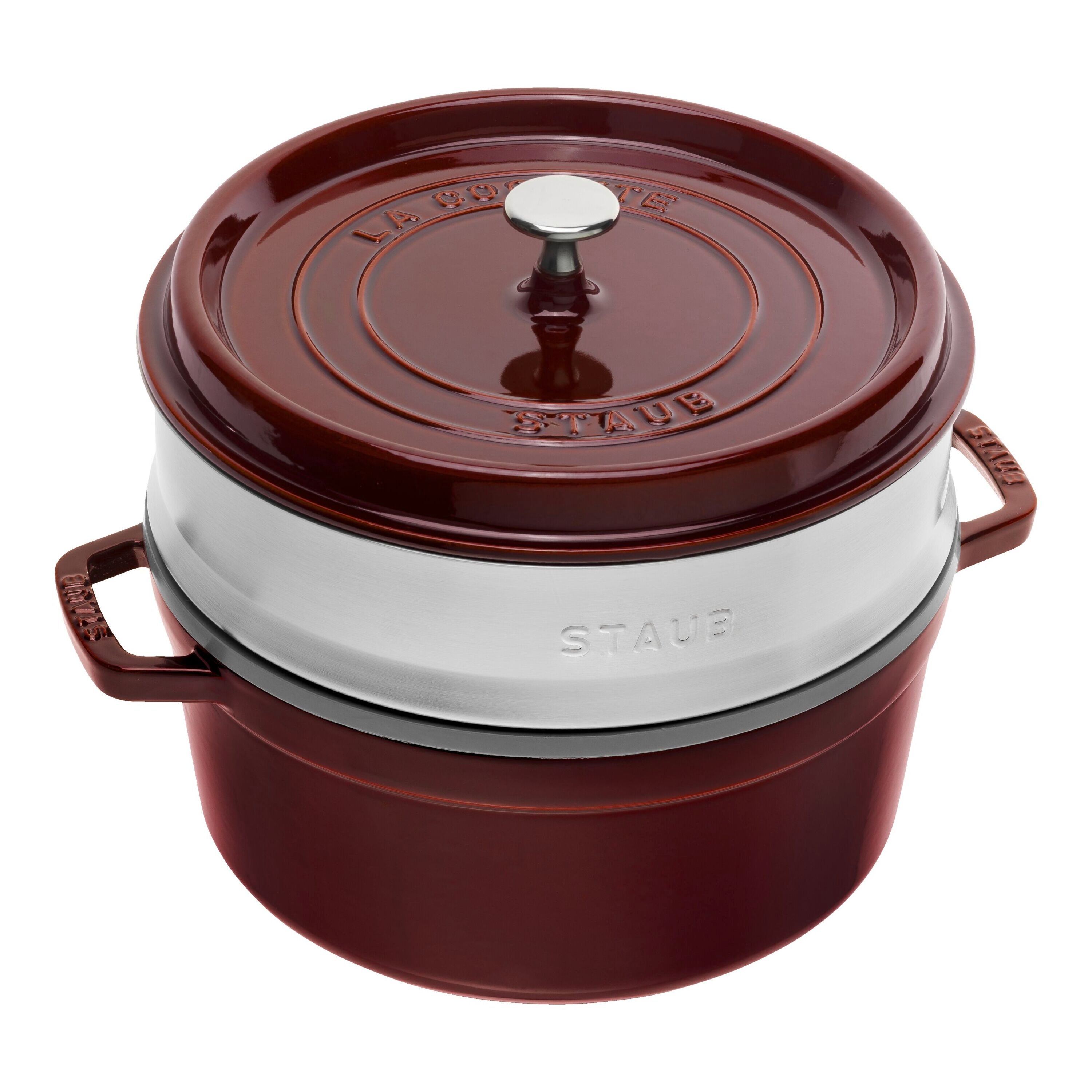 Staub La Cocotte 26 cm round Cast iron Cocotte with steamer grenadine-red  Staub