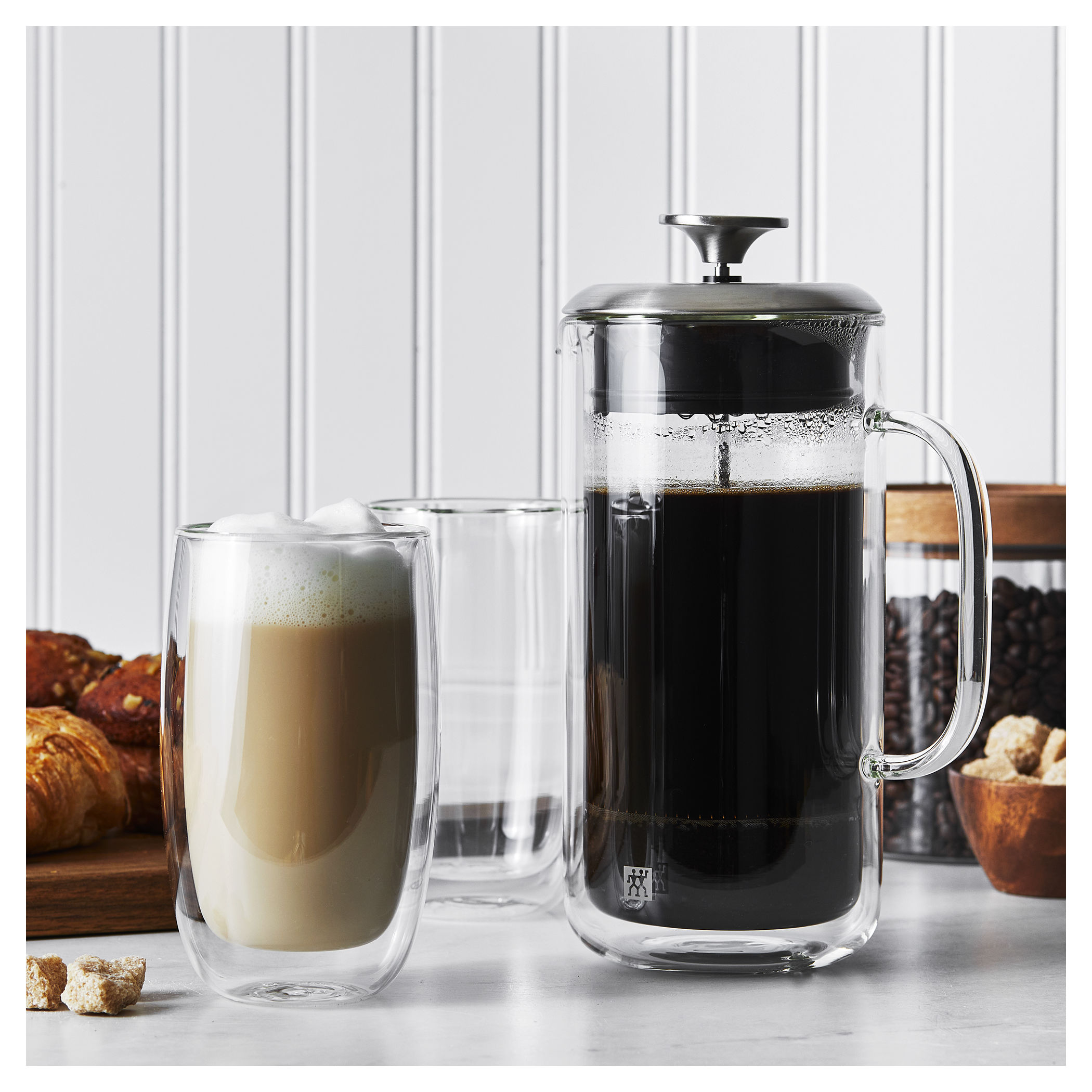 Zwilling Sorrento Double Wall Glassware 3-Pc French Press and Latte Glass Set