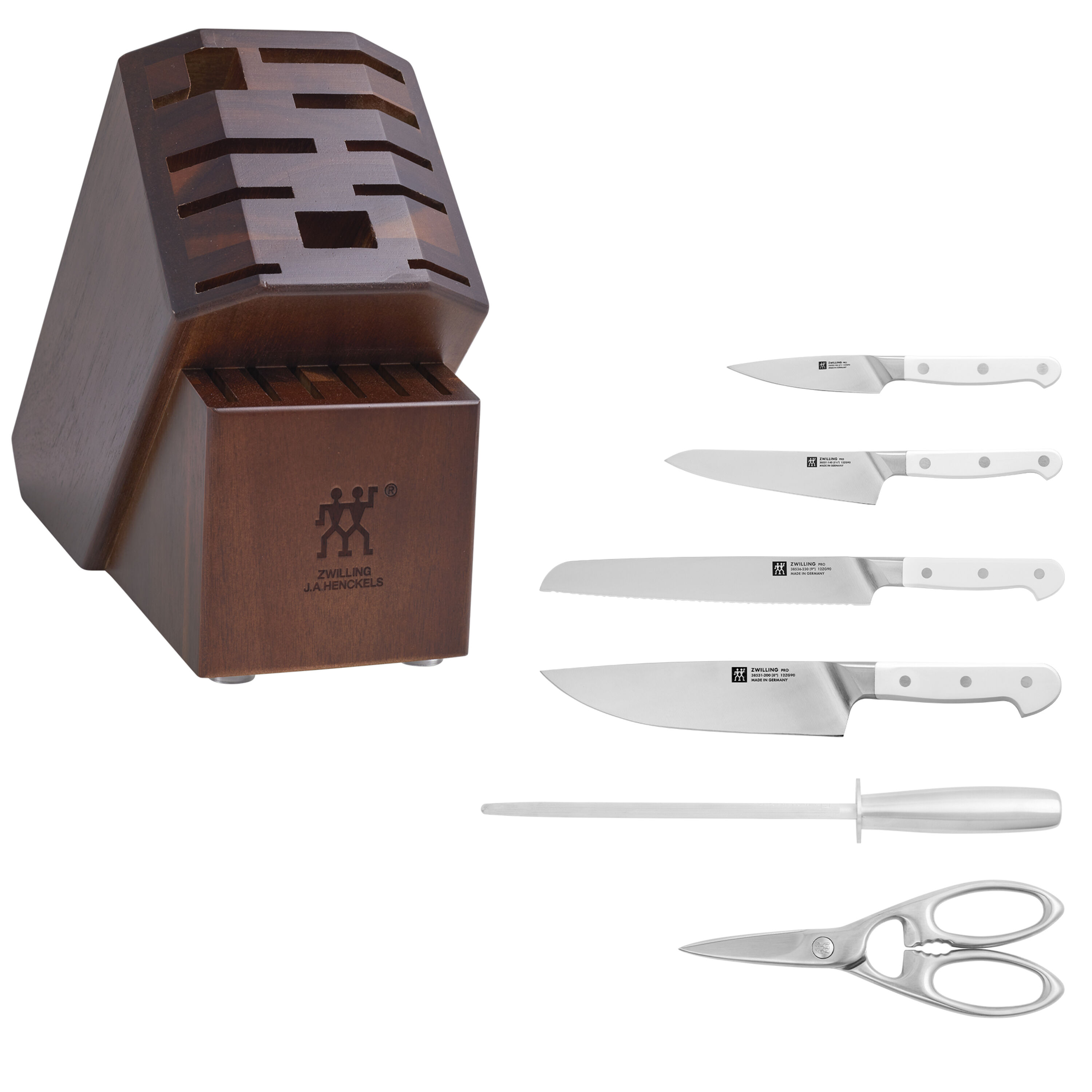 ZWILLING Pro le blanc 7-pc, Block Set With Acacia Block, Silver-white