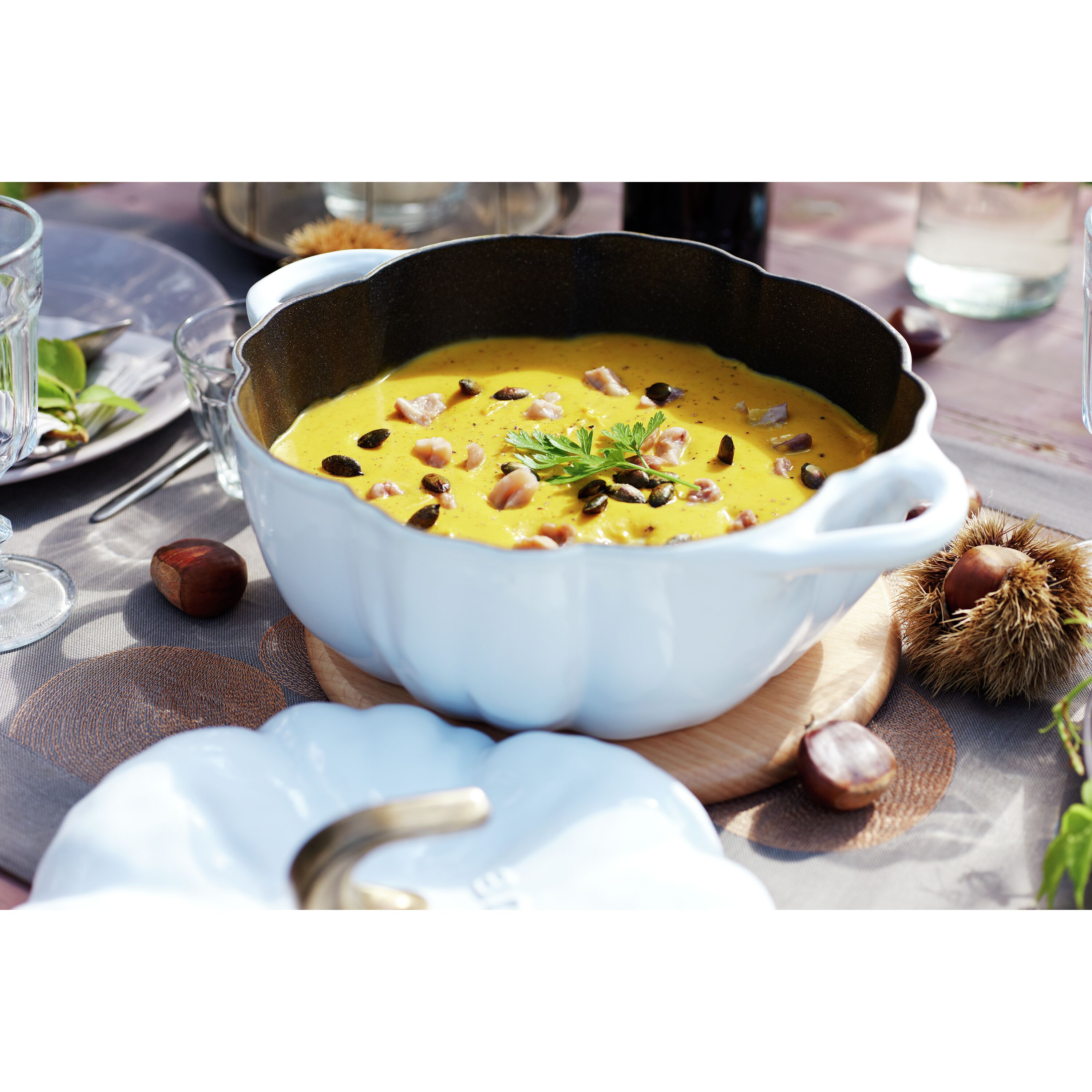 Staub 3.5 Qt. Cast Iron Pumpkin Dutch Oven in White with Stainless Steel  Handle, Specialty Shaped Cocottes Series