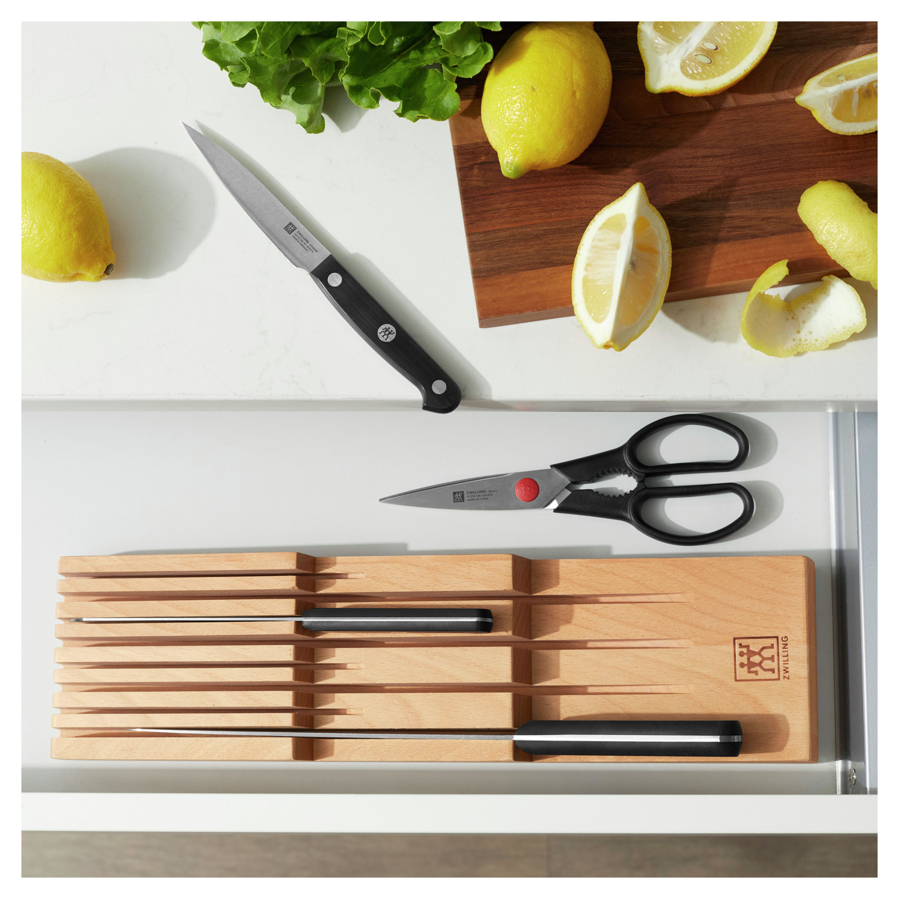 ZWILLING Pro 7-pc, Block Set with Beechwood In-Drawer Knife Tray, natural