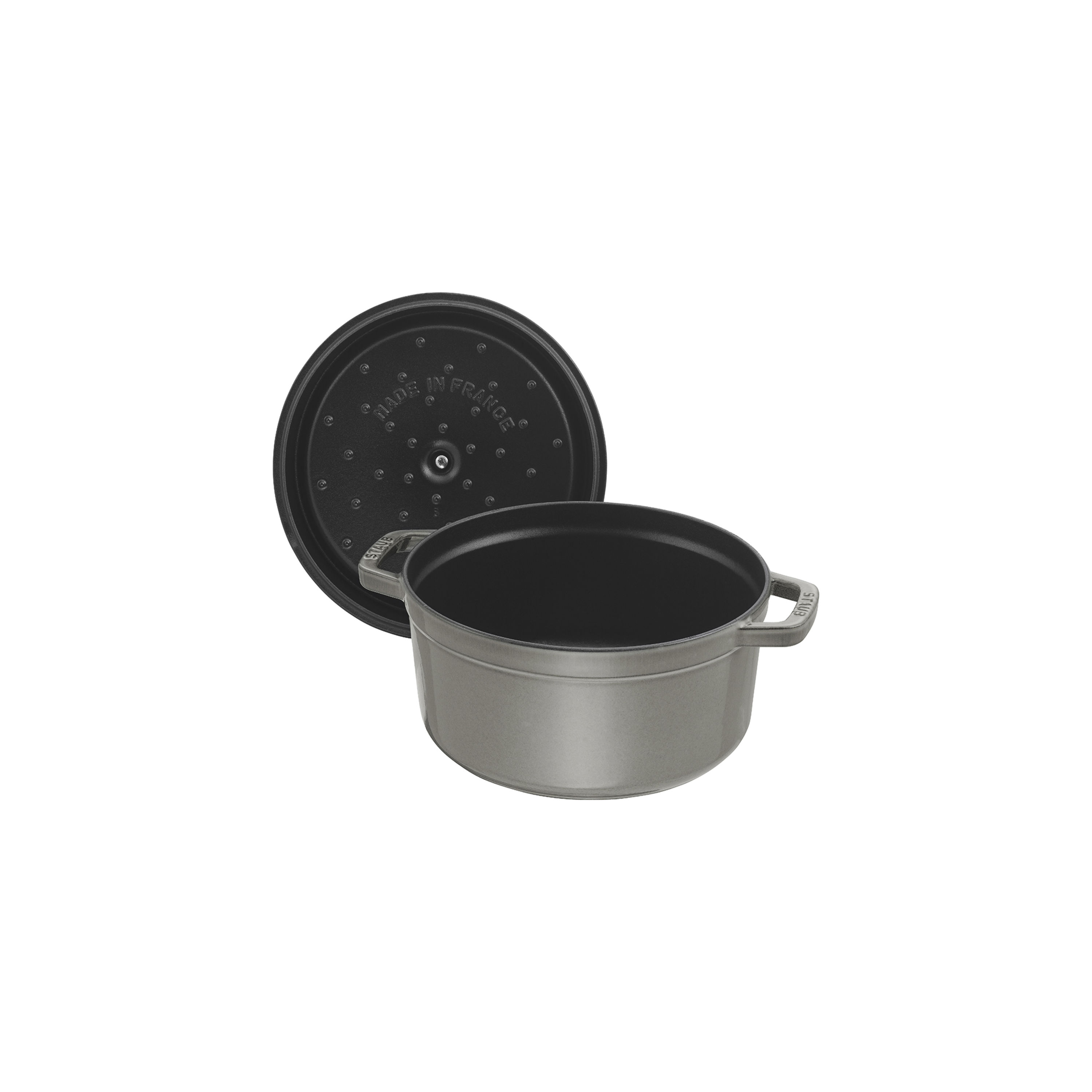 STAUB 26 Round Cocotte Enameled Cast Iron Pan Dutch Oven 5.5 Qt - Graphite  Grey