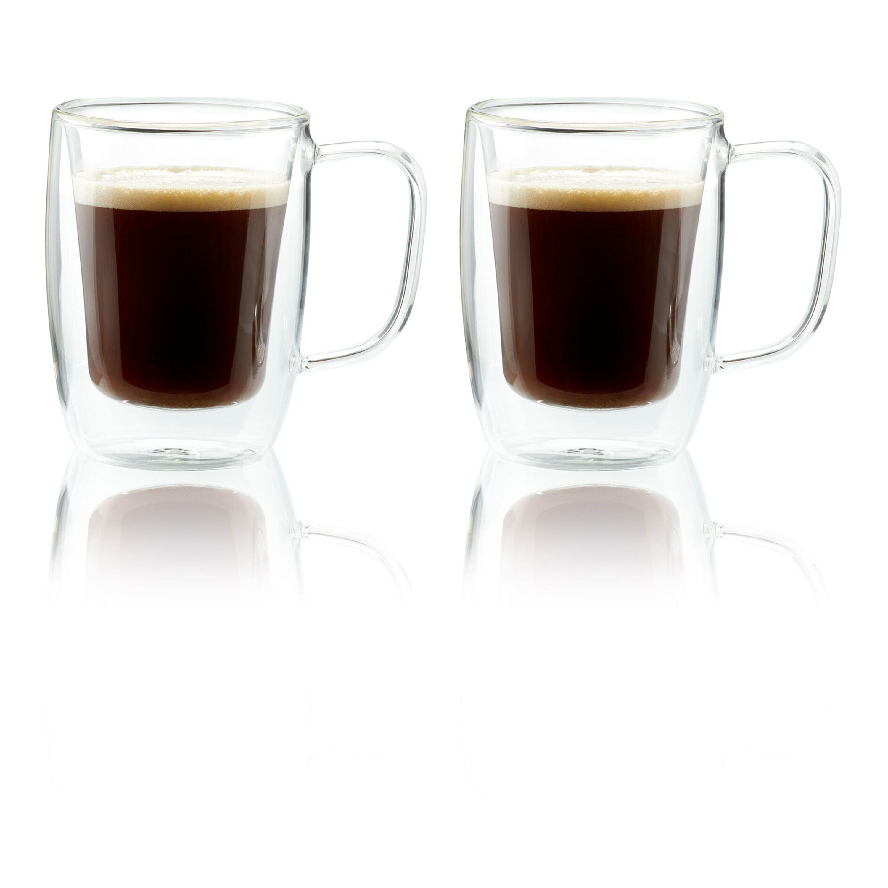 Kaffe 16oz Large Glass Coffee Cups - Double-Wall Clear Coffee Mug Set -  Insulated Glass Cups for Latte, Espresso, Cappuccino, Tea (Set of 2)