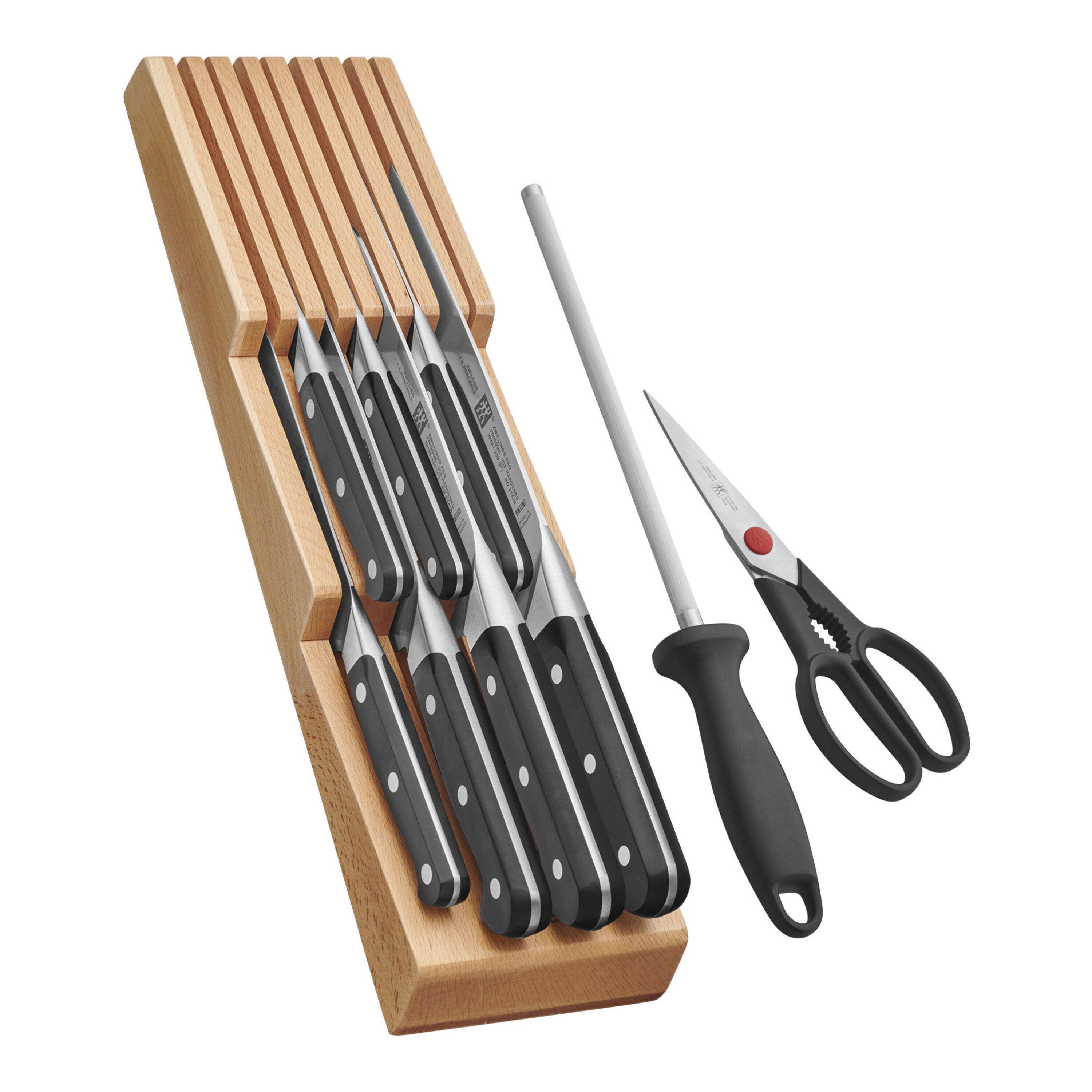 ZWILLING Pro 10-pc, Block Set with Beechwood In-Drawer Knife Tray, natural