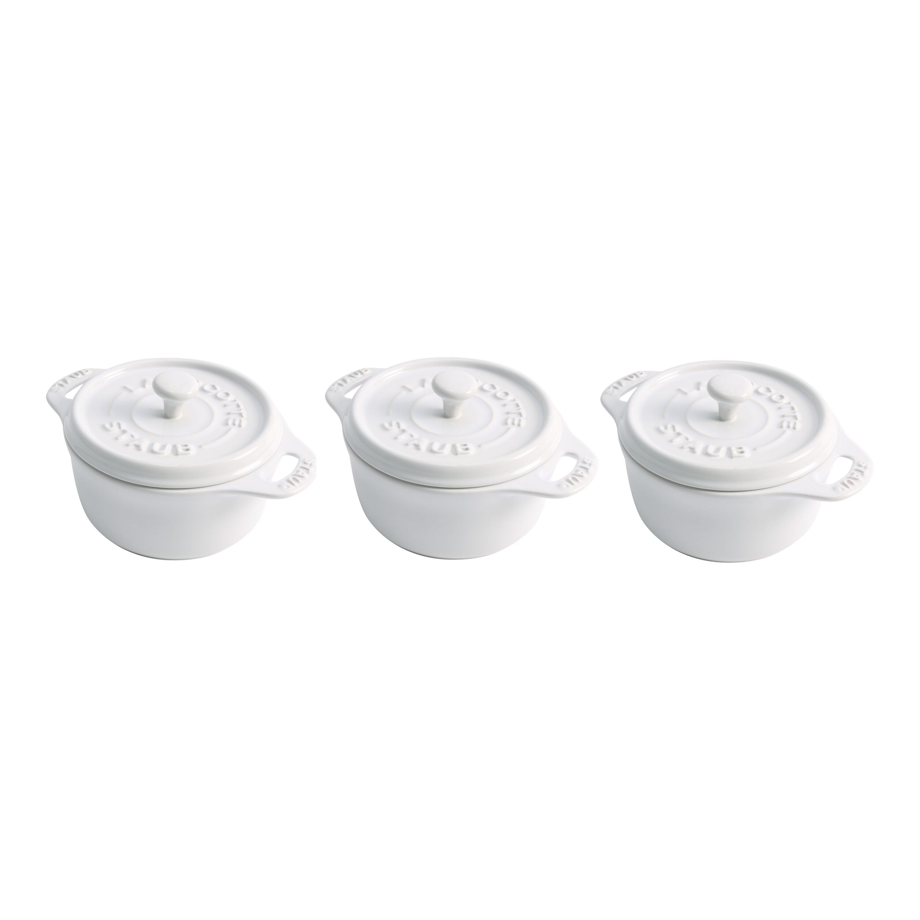 Staub Ceramic - Minis 3-pc, Mini Round Cocotte Set, white