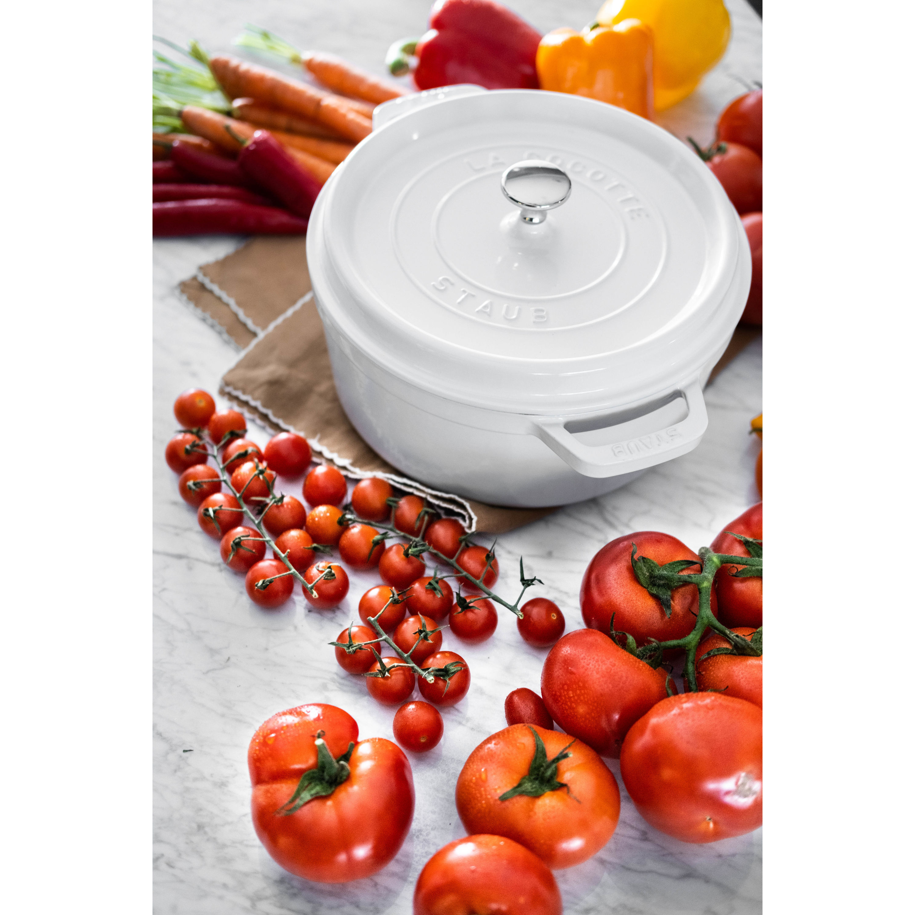 STAUB Cast Iron Dutch Oven 4-qt Round Cocotte, Made in France, Serves 3-4,  White
