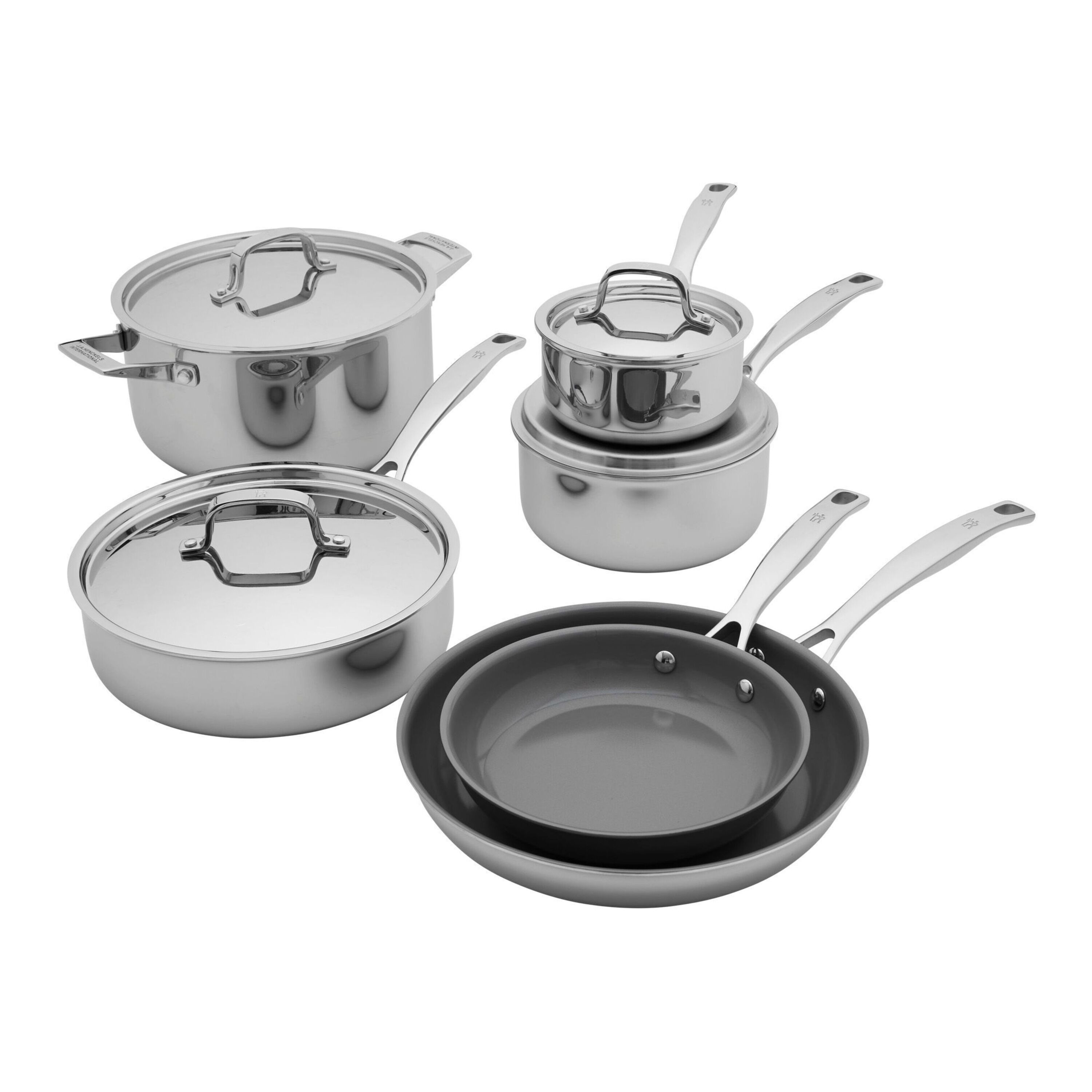 Henckels Clad H3 10-pc, stainless steel ceramic coated pots and pans set